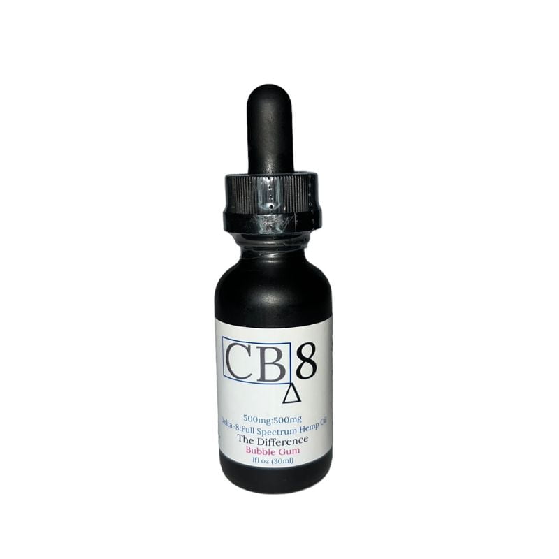 MHA Delta 8 and CBD tincture in bubblegum flavor with 1000mg of each and 30 servings