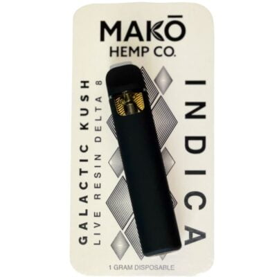 Mako hemp company Delta 8 live resin disposable indica vape galactic kush