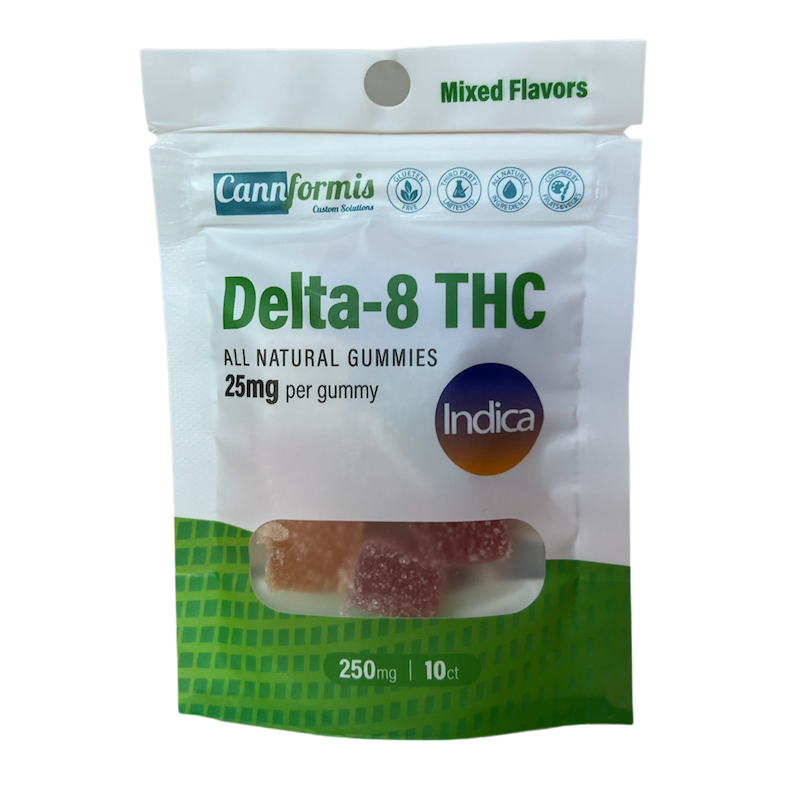 a white and green package of delta 8 THC gummies