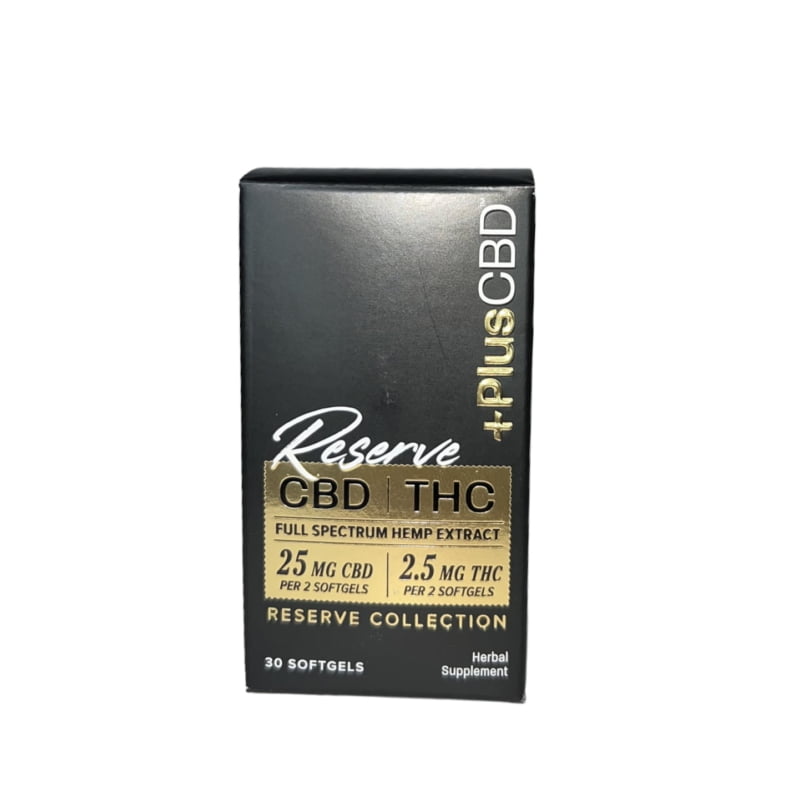 Plus CBD reserve line softgels with 25mg of CBD and 2.5mg of THC 30ct
